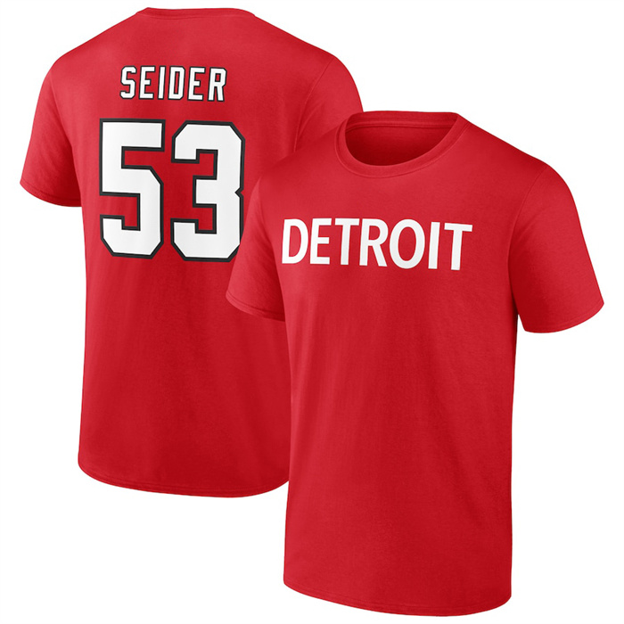 Men's Detroit Red Wings #53 Moritz Seider Red T-Shirt